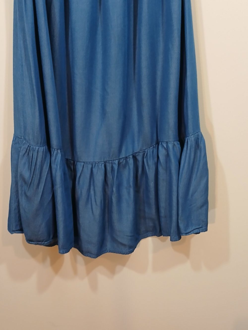 California Bay Co Blue Off Shoulder Peasant Dress Women’s Medium Boho Chambray - Picture 9 of 10